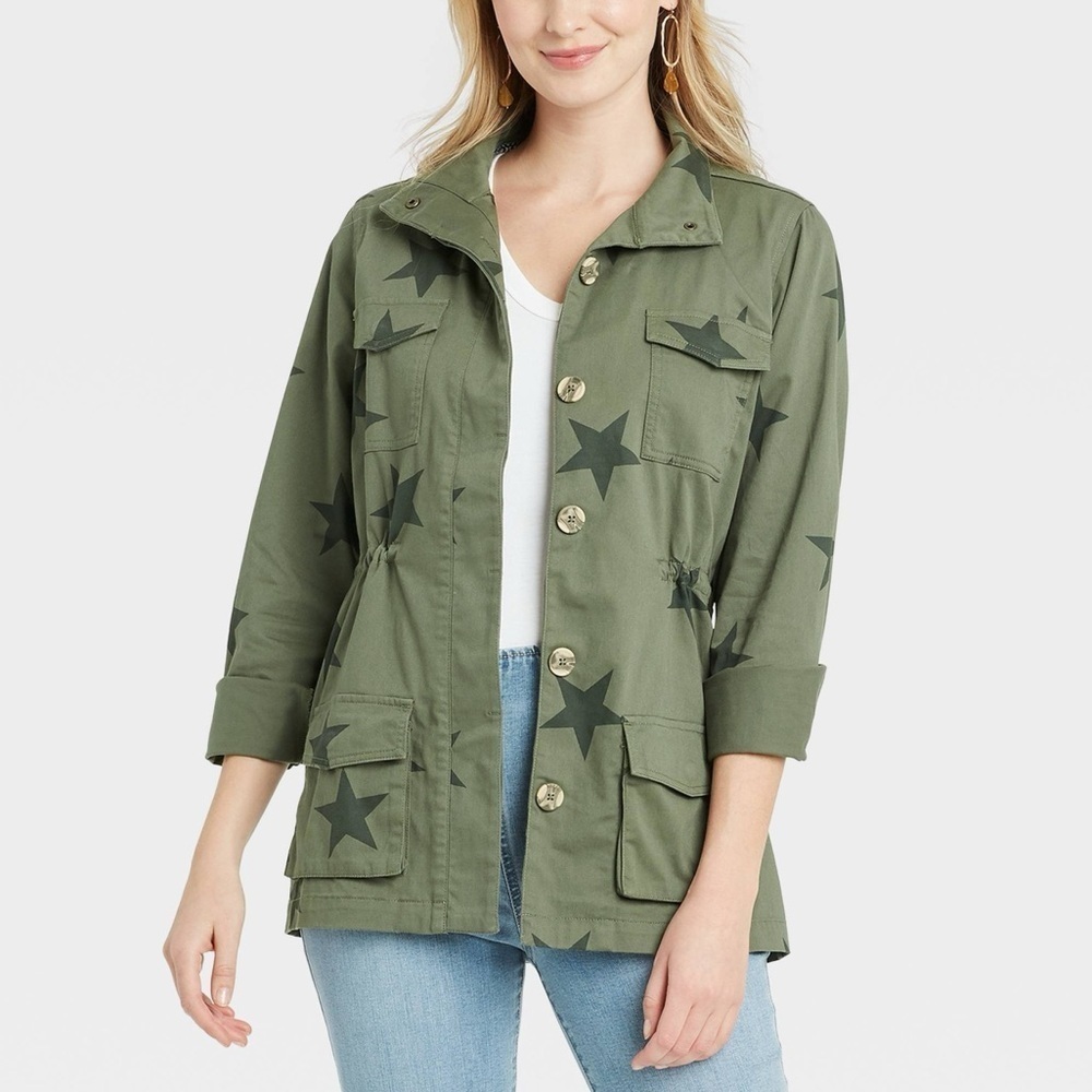 Knox‎ Rose Long Sleeve Utility Star Print Jacket Olive Green